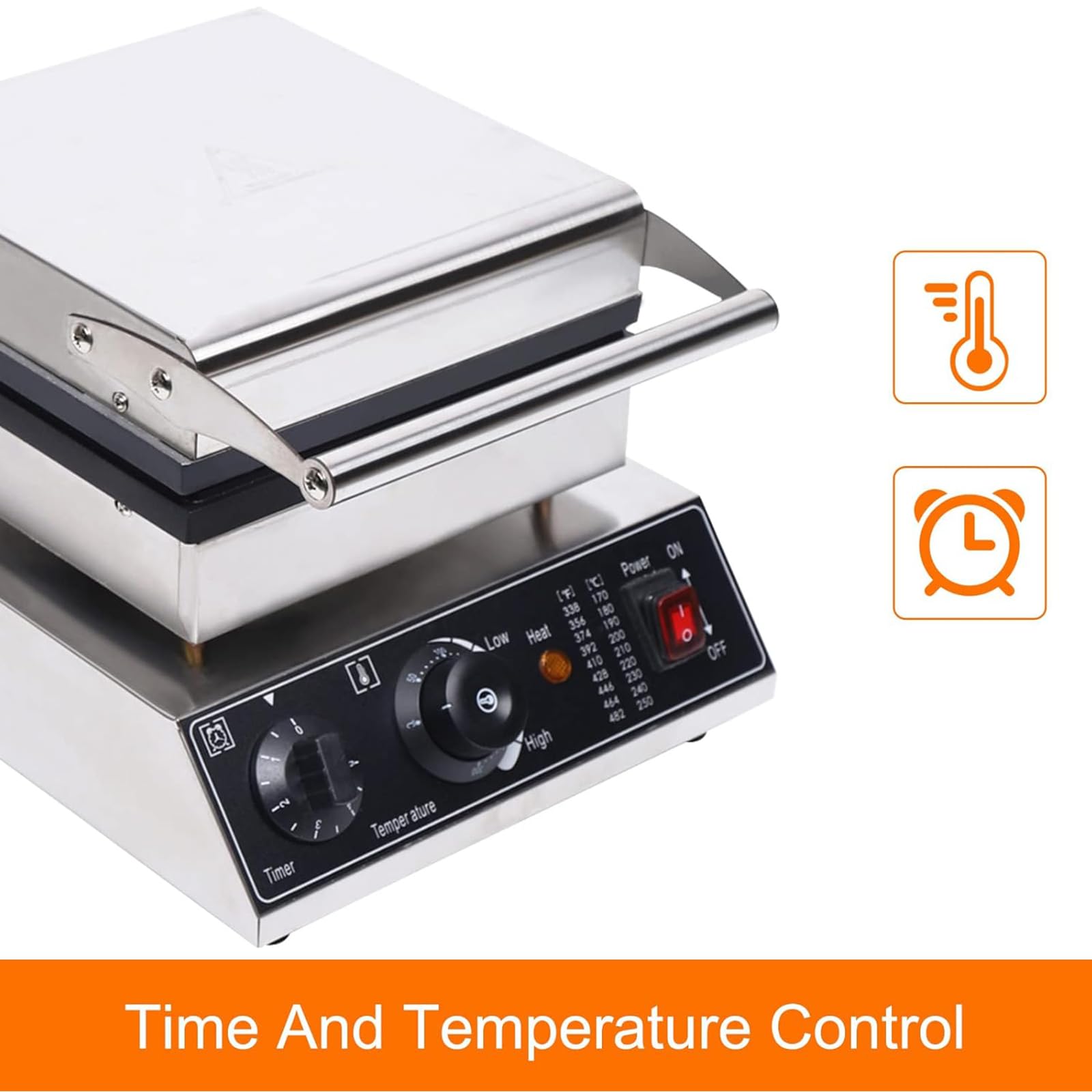 Gofrera Eléctrico De 4 Gofres, Waffle Maker con Control De Temperatura Y Tiempo, MáQuina Antiadherente para Hacer Gofres Belgas para Desayuno,Panadería,Restaurante,Barra De Refrigerios