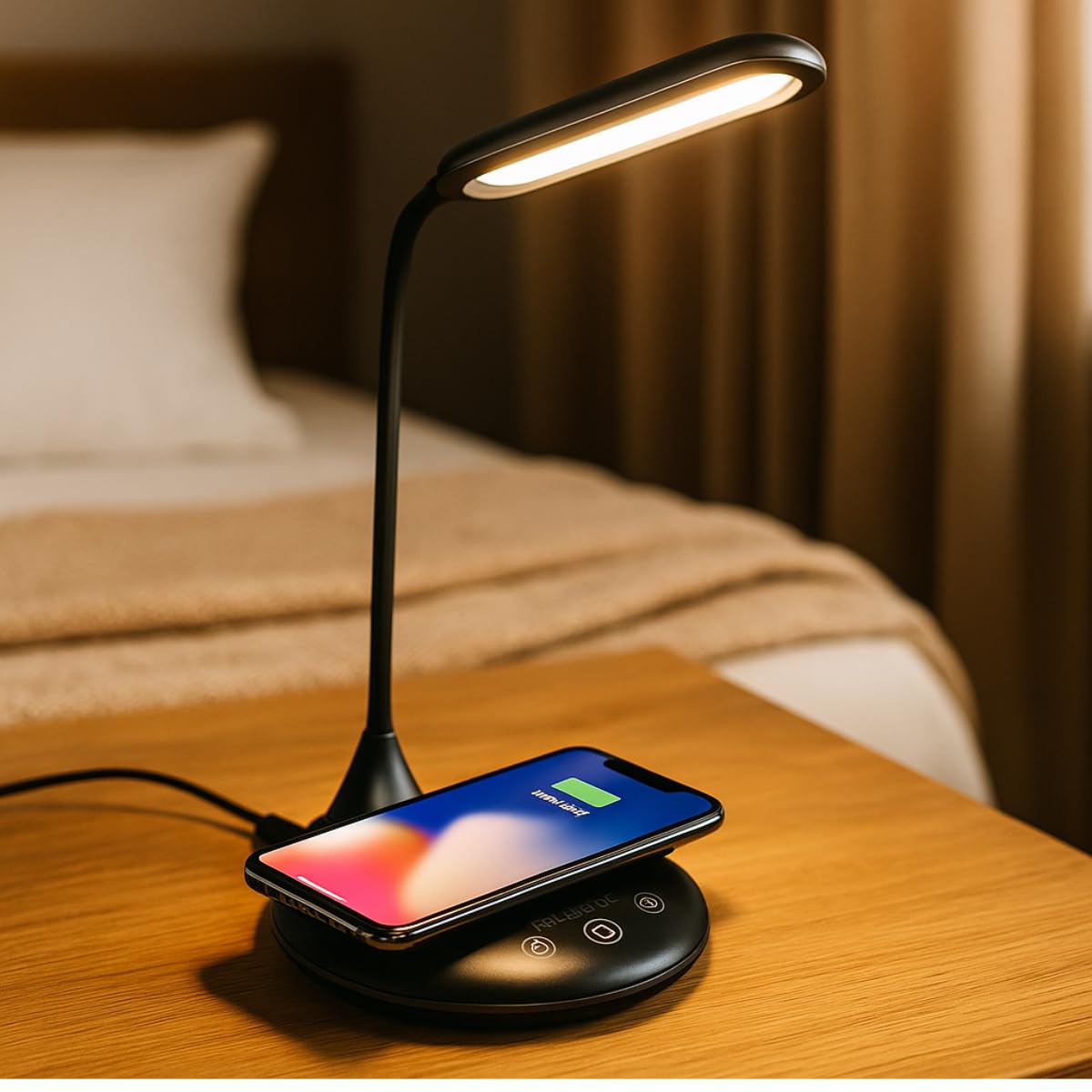 Grundig Lampa biurkowa z bezprzewodową ładowarką, dotykowa ściemnialna lampa LED, lampka nocna z 3 kolorami światła, USB-C - elastyczne ramię do regulowanego oświetlenia
