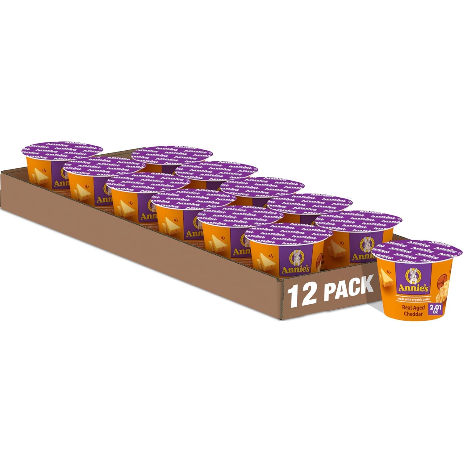 Annie's Real Aged Cheddar Microwavable Mac and Cheese Cup with Organic Pasta, Made with Real Cheese, Dinner Side or Snacks, 2.01 oz (Pack of 12)
