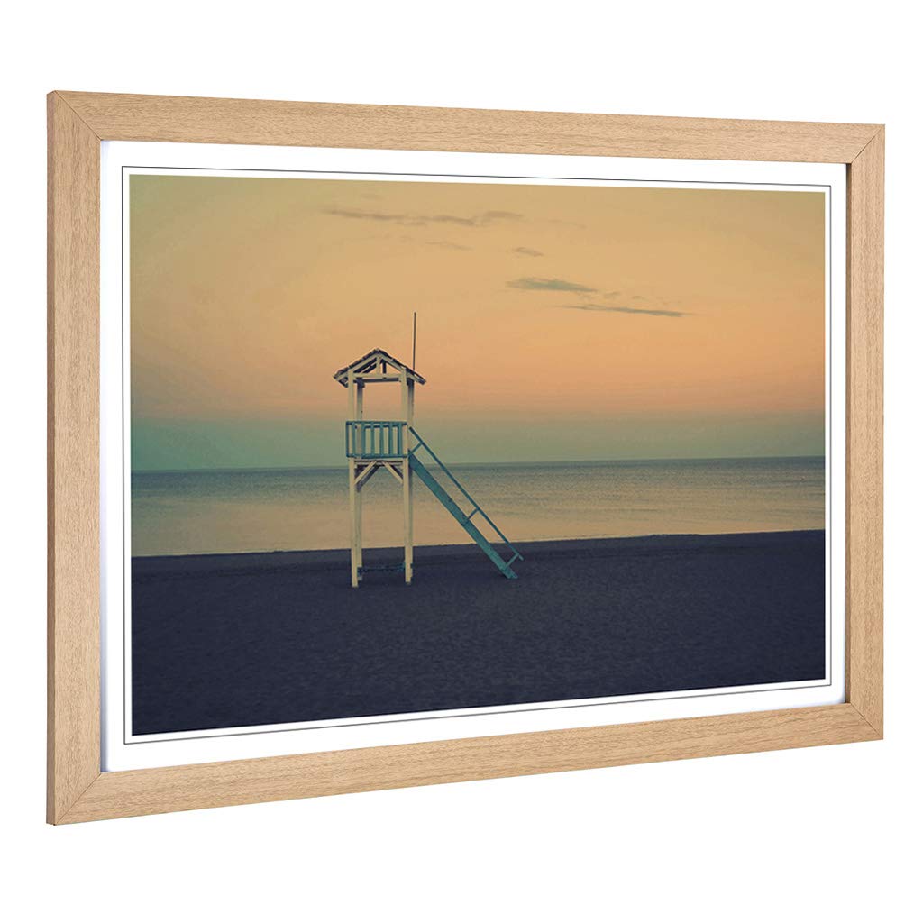 Big Box Art Framed Print of Beach Lifeguard Tower Seascape Design | Wall Art Picture | Home Decor for Kitchen, Living, Dining Room, Bedroom, Hallway, Office, Oak, A2 / 24.5x18 Inch / 62x45cm