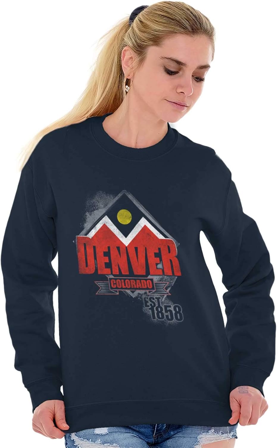Brisco Brands Retro Mountain Peaks Denver Colorado Sweatshirt for Men or Women