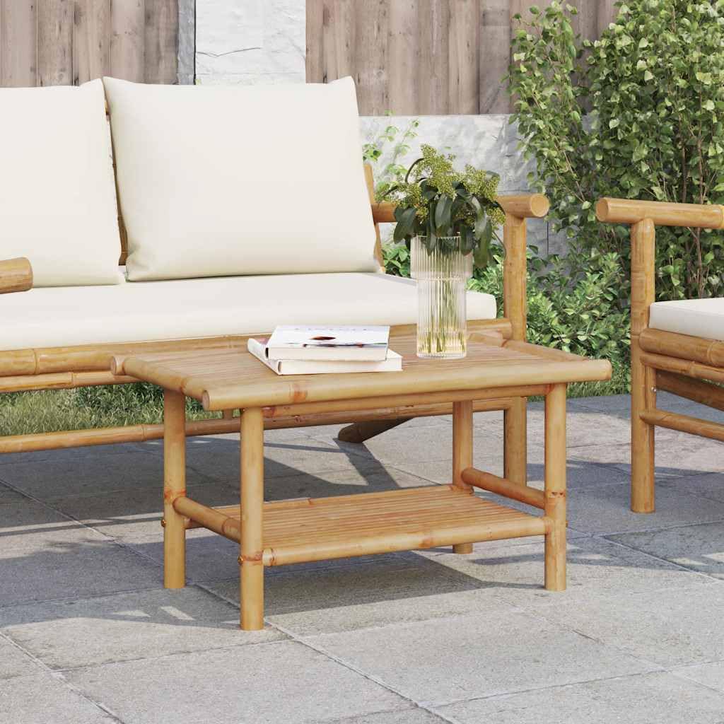 Bambus Couchtisch 70x40x35 cm mit Stauraum, stabiles Bambusmöbel für Innen und Außen als moderner Couchtisch mit Ablagefach und Latten-Design