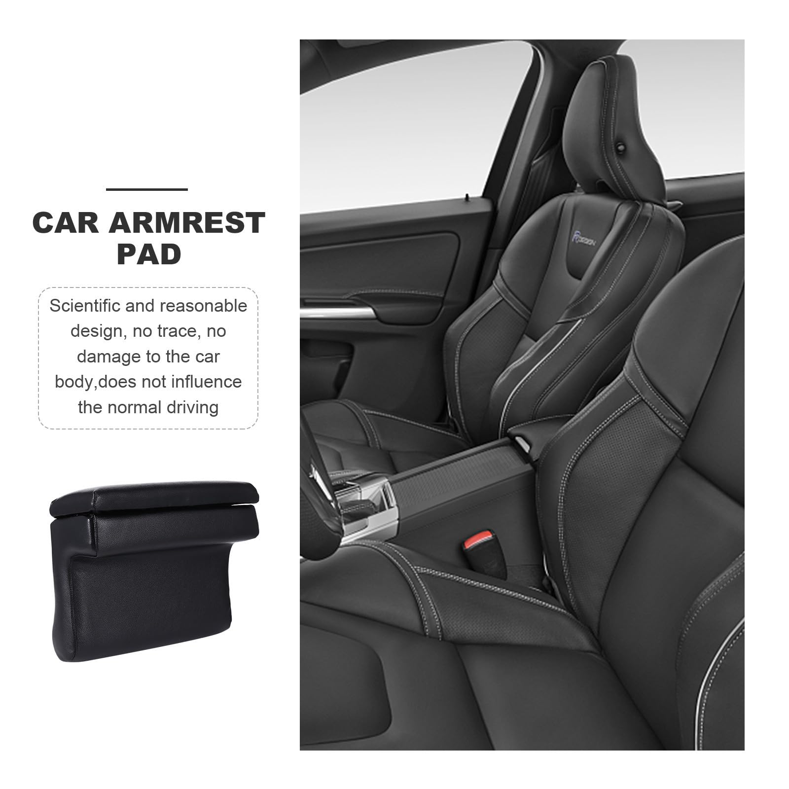 Cuscino Bracciolo Auto in Cuoio Nero, Supporto Gomito per Guida