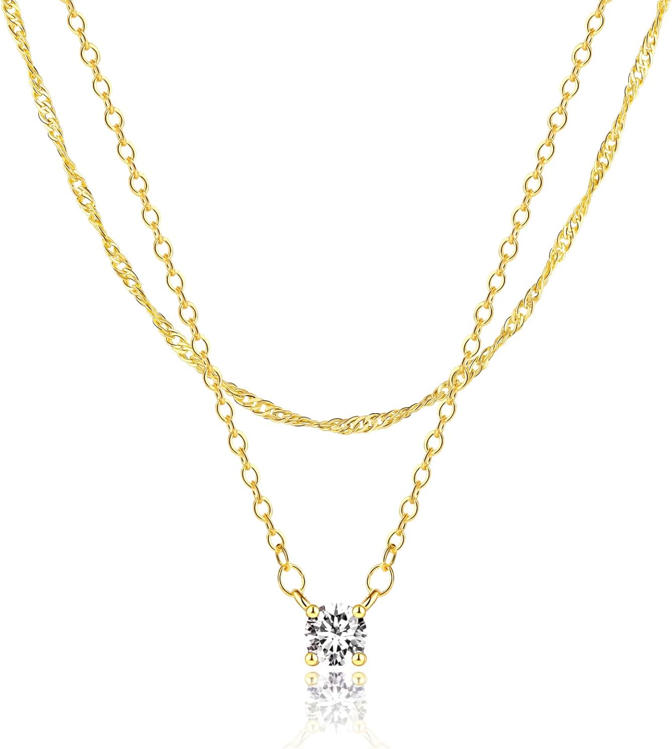 Pancert Gold Necklace for Women 14K Gold/Silver Plated Choker Diamond Necklace Set for Women Simple Dainty CZ Gold Chain Trendy Jewelry Accessories