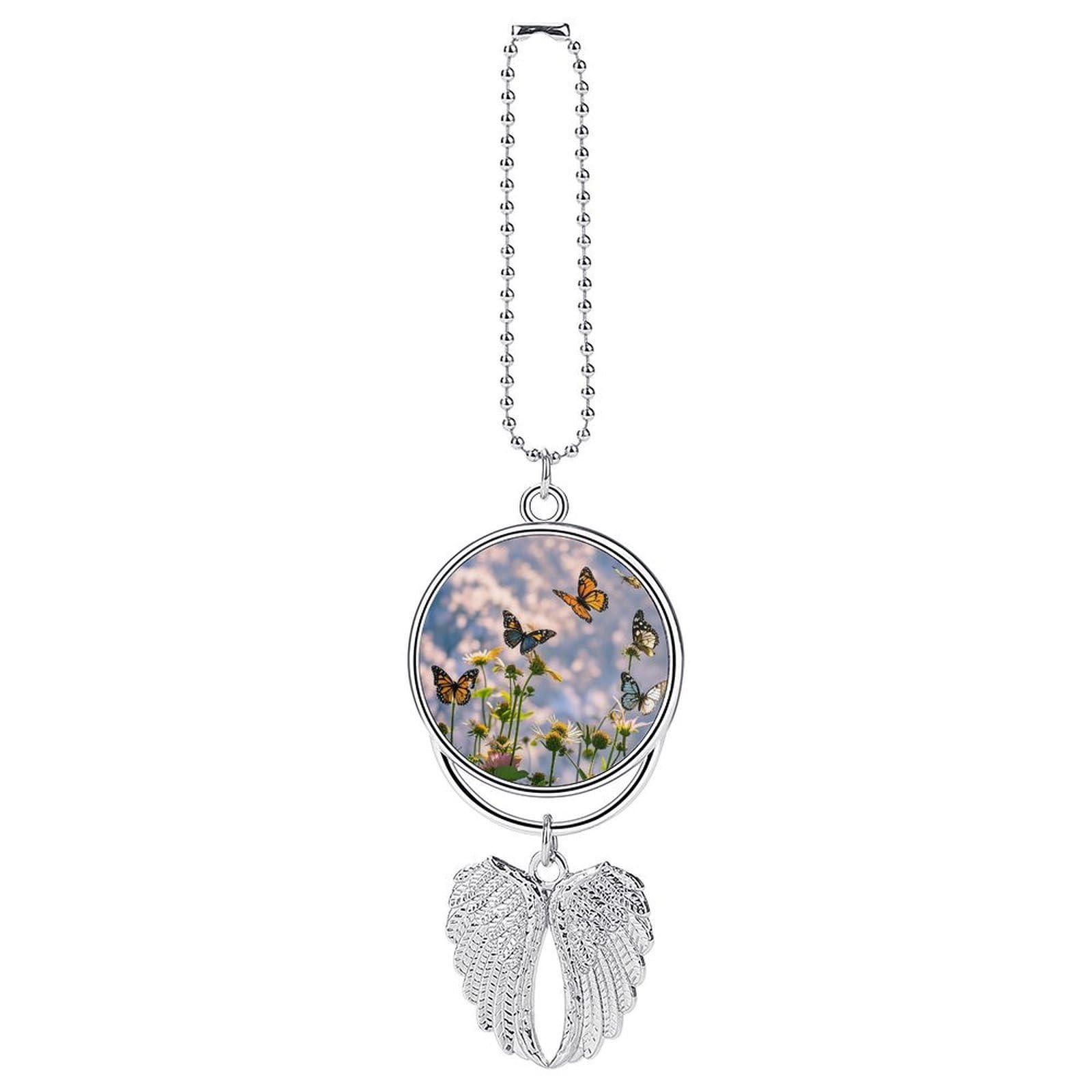 Flying Butterflies Car Pendant Car Rearview Mirror Pendant Custom Photo Car Hanging Ornament Car Rear View Mirror Hanging Accessories Angel Wing Car Charm Gift for Men Women
