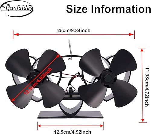 Miniatura 2 de Ventilador de chimenea de 8 aspas, ventilador de estufa de leña de doble cabezal para gas, pellet, madera, estufa de quemador de troncos, ecológica