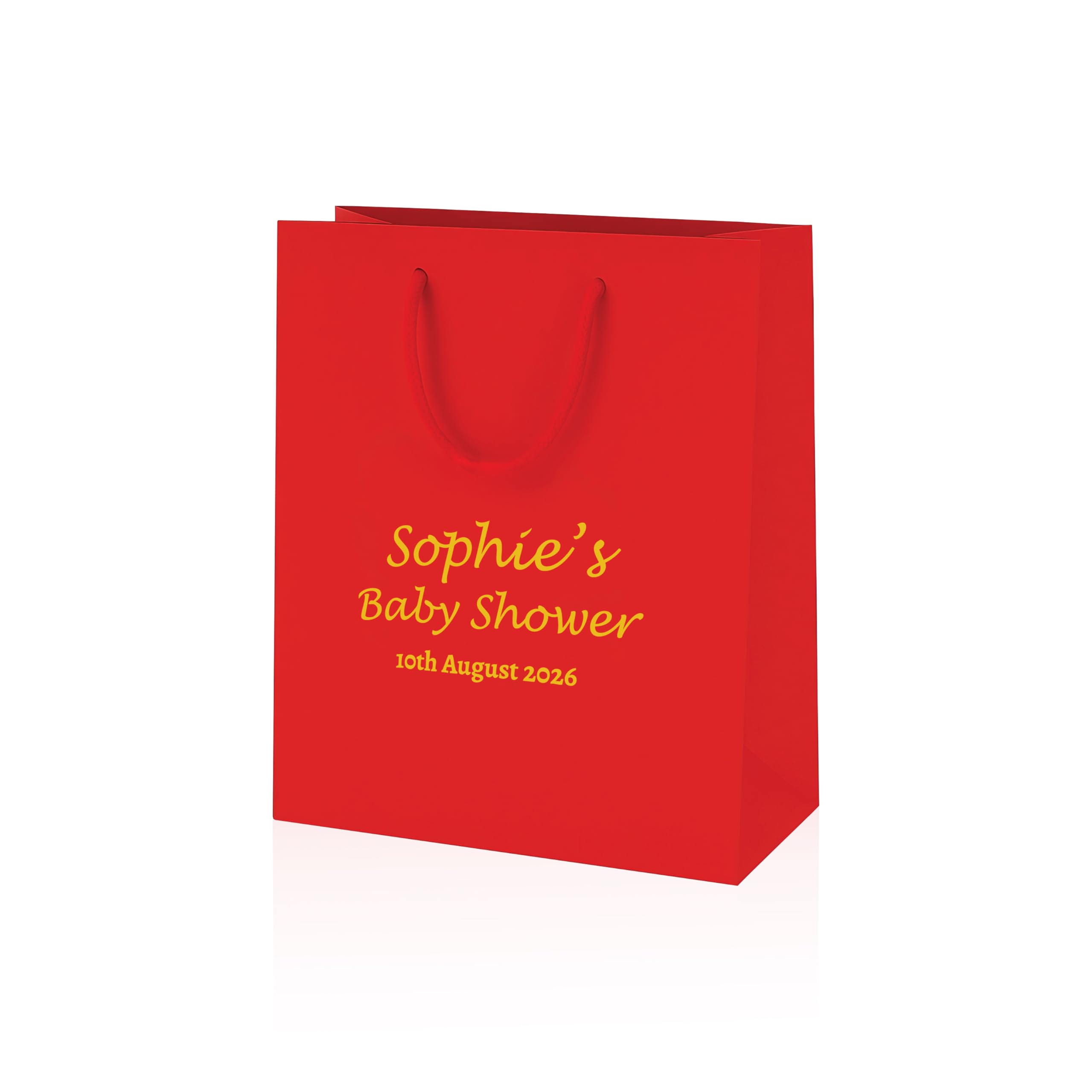 COOKIES AND KOALAS Personalised Foil Baby Shower Bag Gift – Small 20×24×10 cm – Red – Custom Name & Message – Luxury Baby Shower Party Favour Bag with Gold or Silver Foil Print