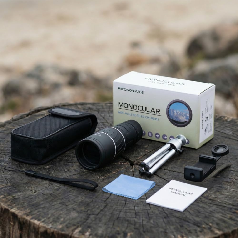 Monoculaire Puissant 8x40 Compact HD avec Double Mise au Point, Mini Trépied et Adaptateur Smartphone, Télescope Monoculaire pour Observation Oiseaux, Randonnée, Voyage et Nature