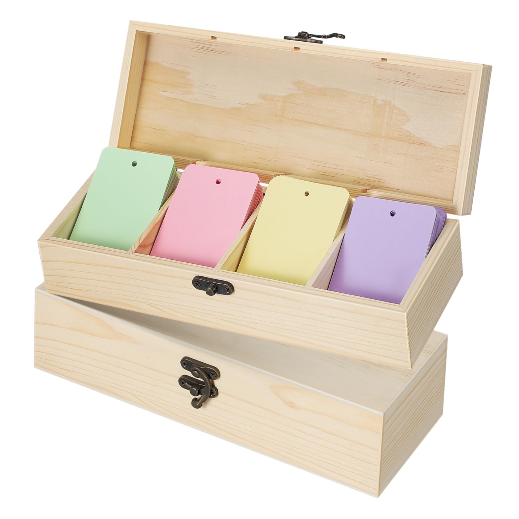 Holzbox mit Klappdeckel 2 Stück 25x9.5x6.5cm Aufbewahrungsbox mit Ablagefächern für Notizen und Karten Geeignet für Büro Schule und Wohnraum