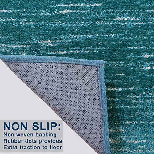 Hallway Runner Rugs Non Slip Machine Washable - Contemporary Modern Blue Stripe Abstract 2'3