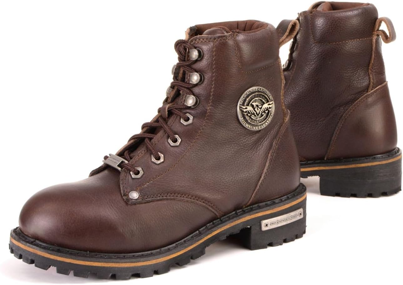 Milwaukee Leather Women's Dark Brown Leather Outdoors Lace-Up Boots for Bikers Casual MBL9308