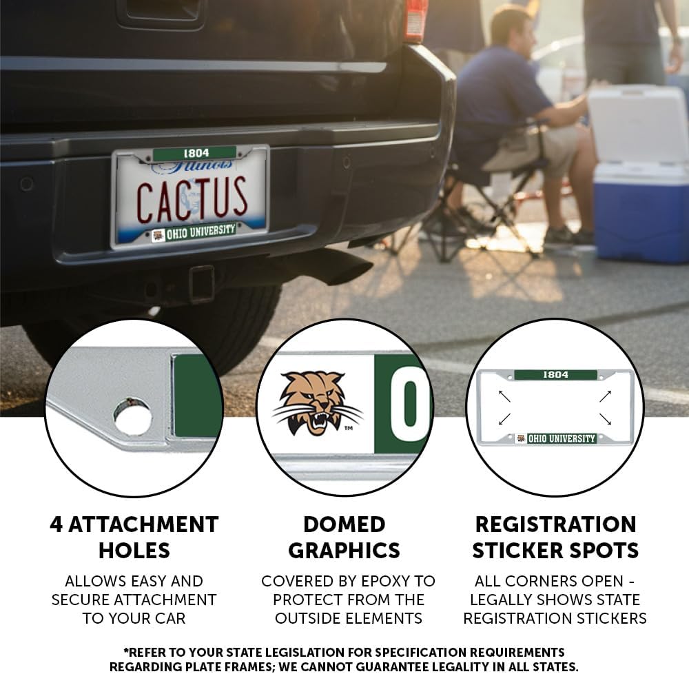 Desert Cactus Ohio University License Plate Frame Bobcats Car Tag Holder for Front or Back of Car Officially Licensed Metal (Founding Year)