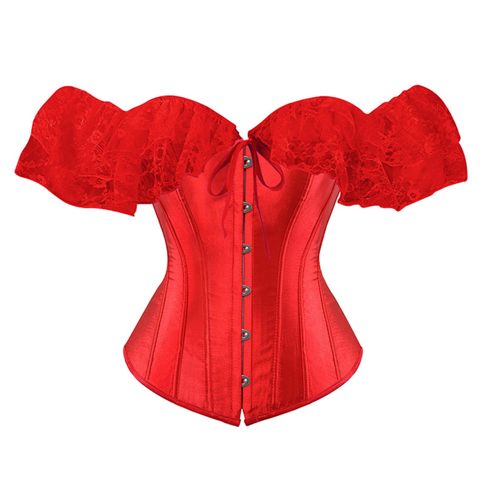 Corset noué à lacets rouge en taille M style bustier français rétro - 7