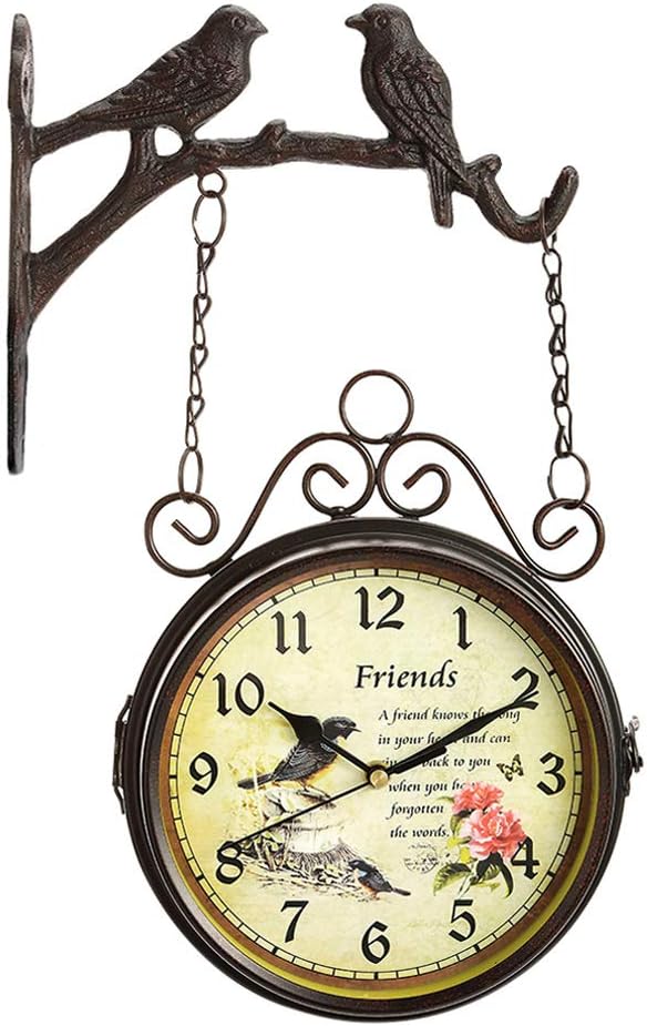Puto Double Sided Wall Clock Wrought Iron Two Faces Bird