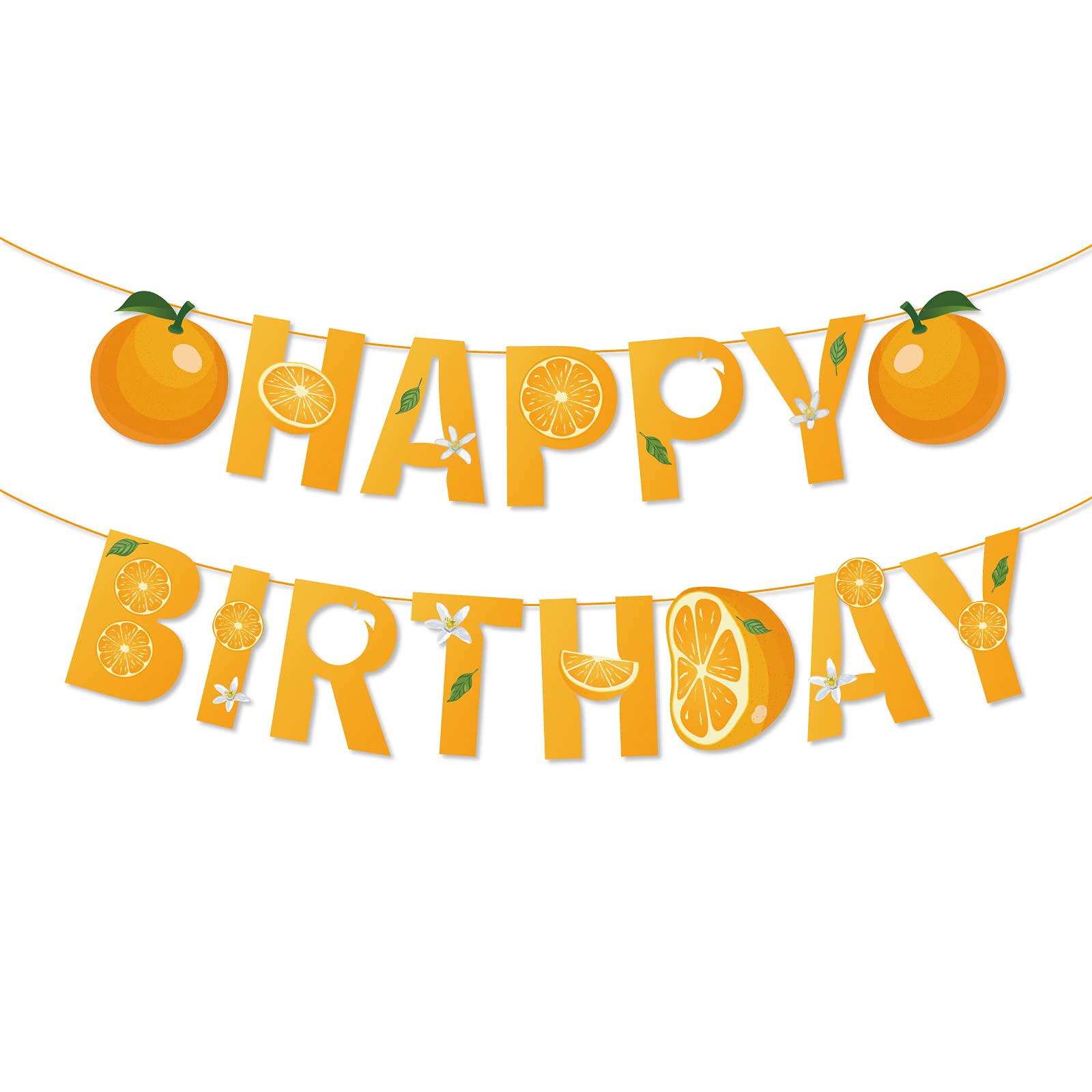 CC HOME Tangerine Happy Birthday Banner Orange Party Hanging Banner Summer Fruits Theme Birthday Bridal Wedding Baby Shower Boys Girls Kids Home Classroom Party Supplies Decoration
