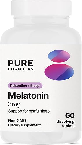 PureFormulas - Melatonina 3 mg - Apoya los ritmos circadianos, el sueño reparador y la relajación - Melatonina pura 300 mcg Antioxidante Sin Soja,