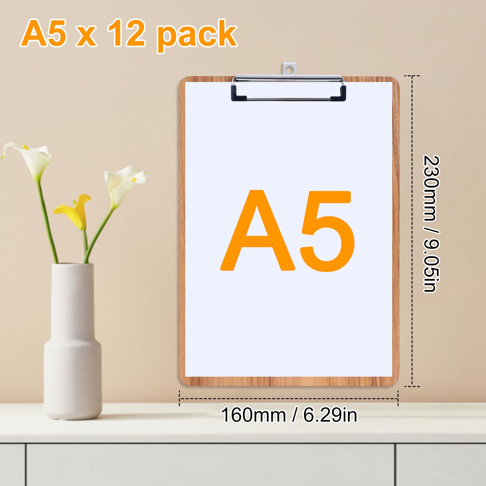GUOKOFF A5 Clipboard, 12 Pcs Wooden Clipboards, Clipboard with Low Profile Clip and Hanging Hole - Image 2