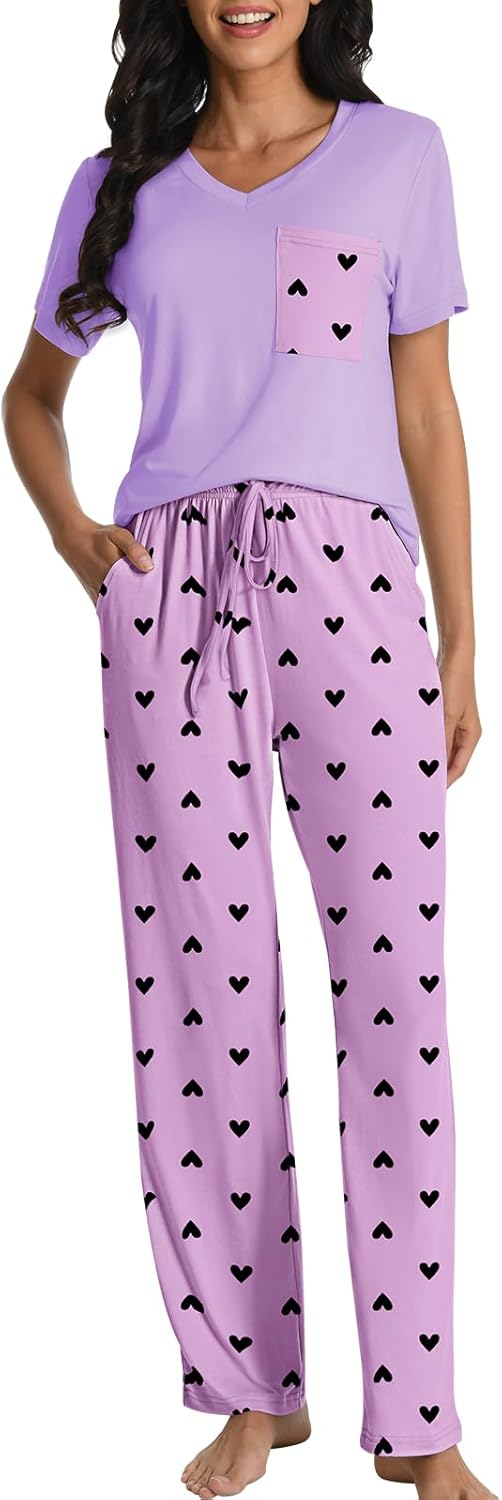COSSEN Women’s Pajama Set 2 Piece Super Soft Sleepwear Short Sleeve Top and Pants with Pockets Long Sleeve PJ Sets - Image 2