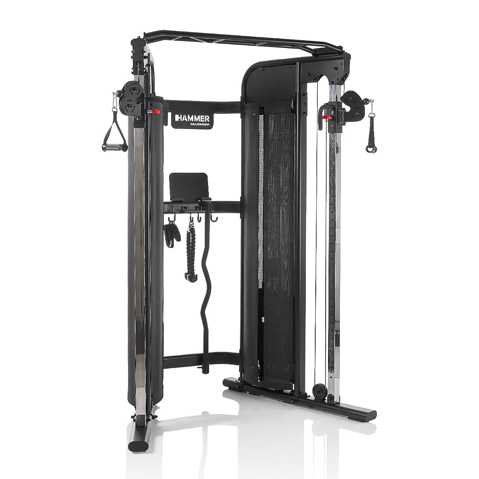 HAMMER Kraftstation Autark 8.0, kompakte Fitnessstation für zu Hause, Fitness-Tower mit Doppel-Seilzugsystem, 2 x 80 kg Gewichtsblöcke, Multigriff-Klimmzugstange, Home Gym Sport Gerät