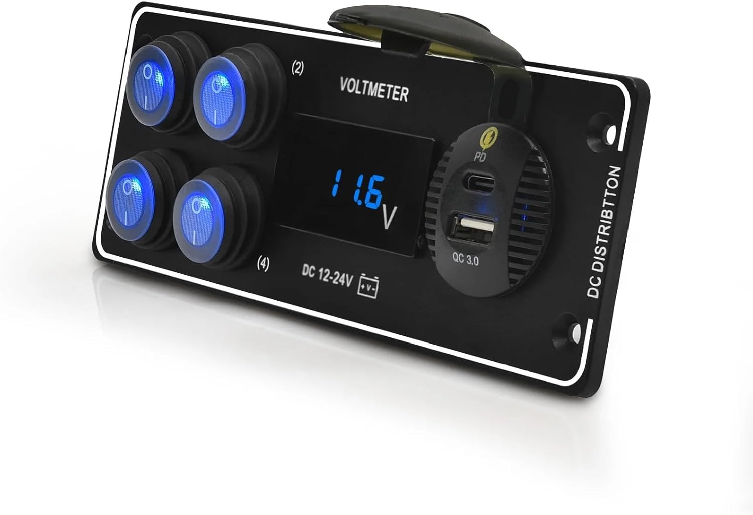 24V 12V Switch Panel 4 Buttons Car Light Toggle USB Charger 3.0 Power Adapter Auto Accessories for Boat Caravan RV Truck Trailer(Blue)