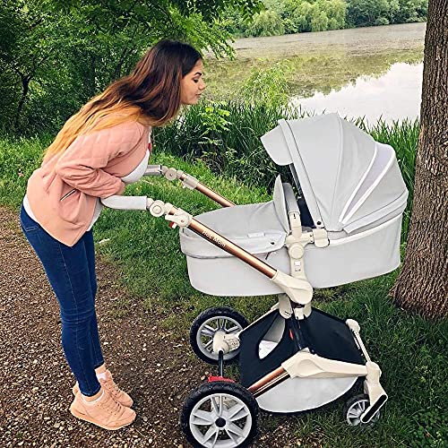 Kombikinderwagen, Hohe Landschaft PU-Leder Reversibele Aufsätze Federung in PU-Räder, 2021 neues Design-GRAU 3 IN 1