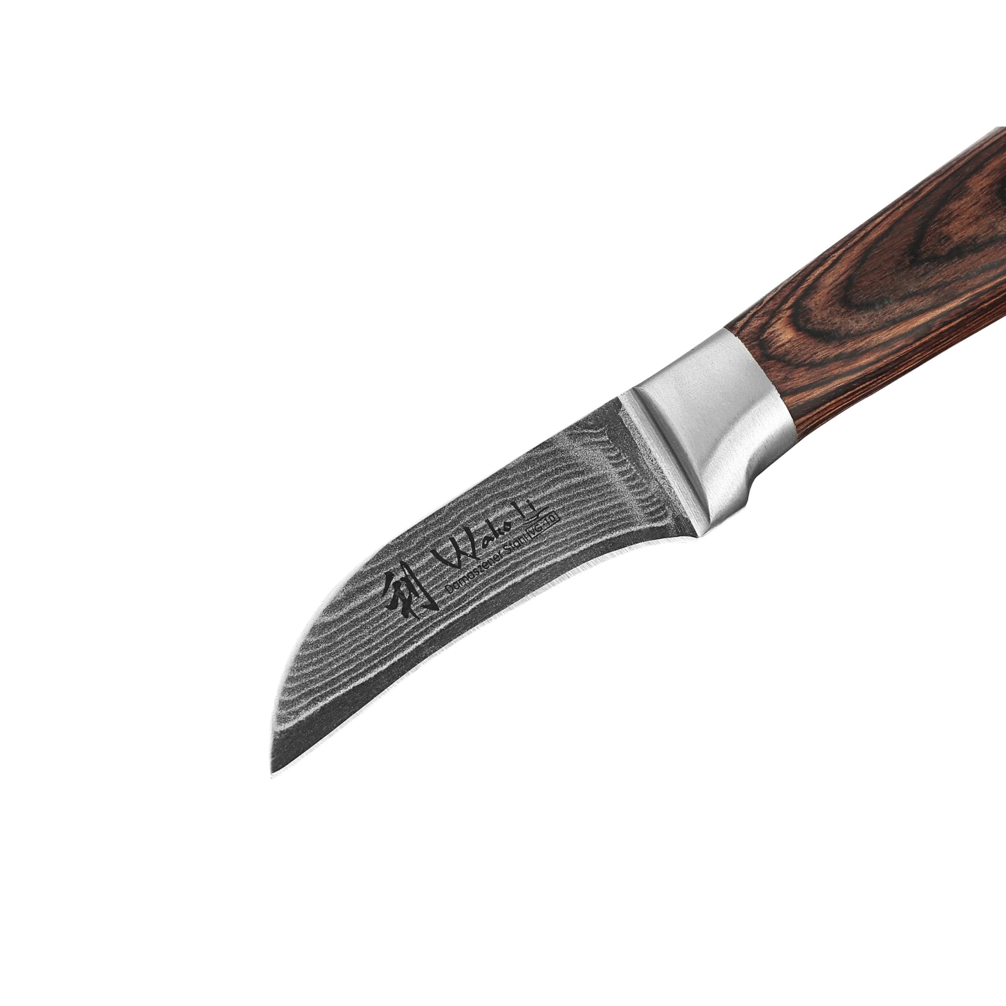 Wakoli Edib Couteau à éplucher en Damas I Lame tranchante de 6,2 cm en acier damassé à 67 couches avec noyau VG10 et manche en bois de pakka I Couteau de cuisine professionnel & couteau damassé