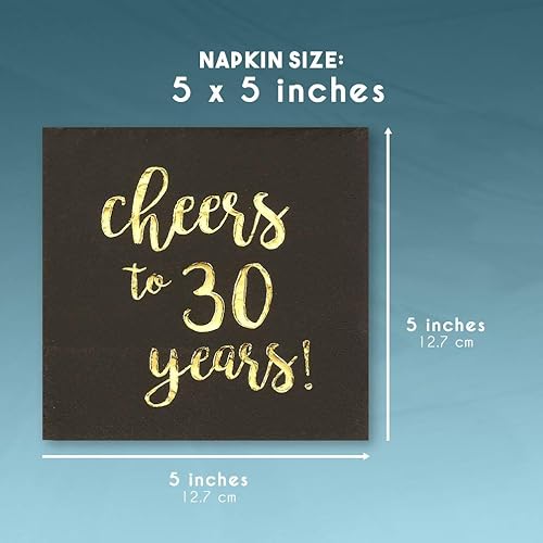 Miniatura 6 de BLUE PANDA Paquete de 50 servilletas de cóctel con texto en inglés Cheers to 30 años para decoraciones de cumpleaños de 30 años, suministros de
