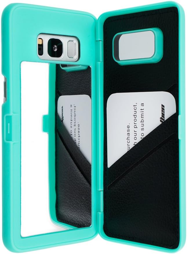 Galaxy S8 Case, Hidden Back Mirror Wallet Case with Stand Feature and Card Holder for Samsung Galaxy S8 (Teal)