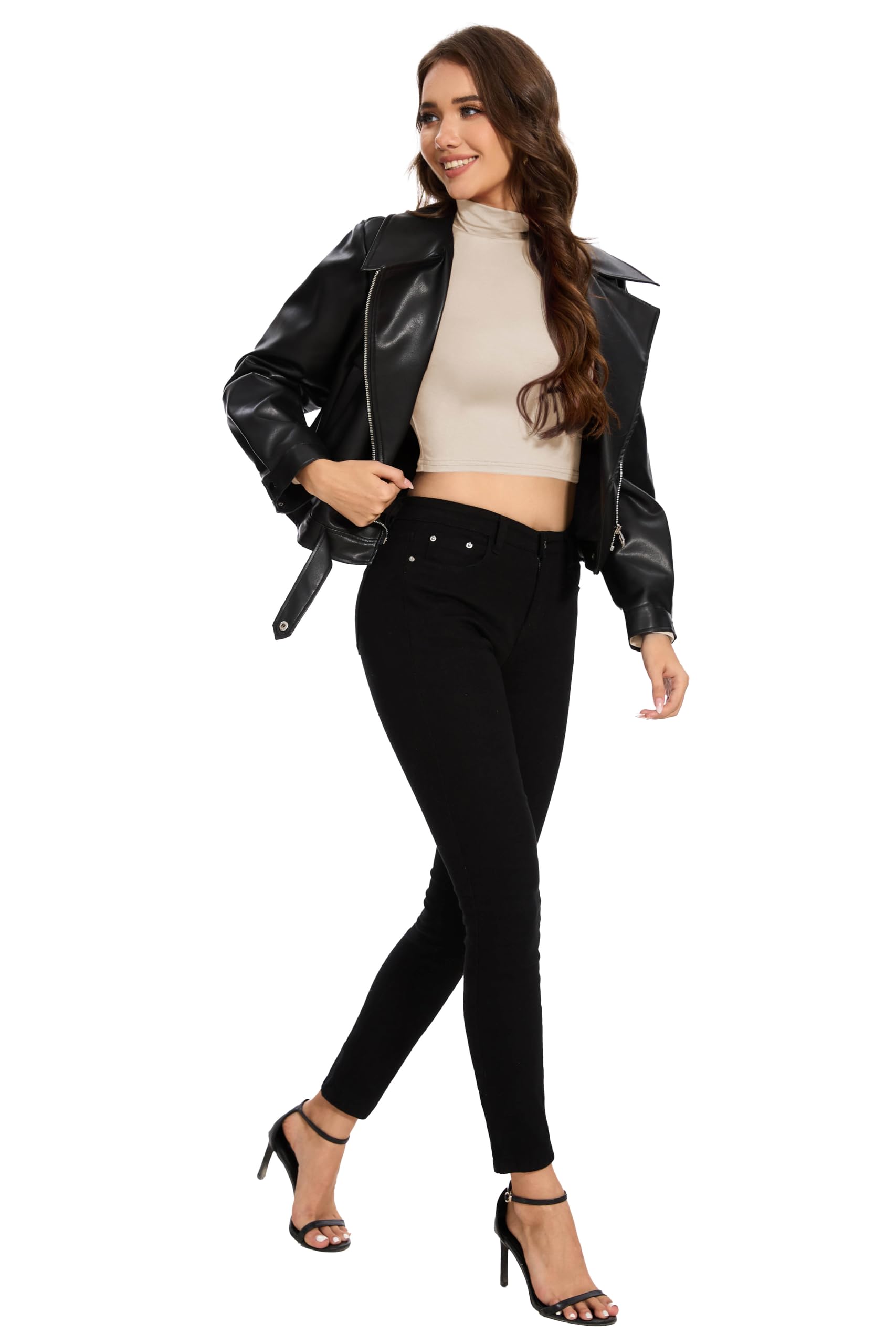 MadHeart Womens Long Sleeve Crop Tops Slim Fit Cropped Mock Neck Base Layer Shirts