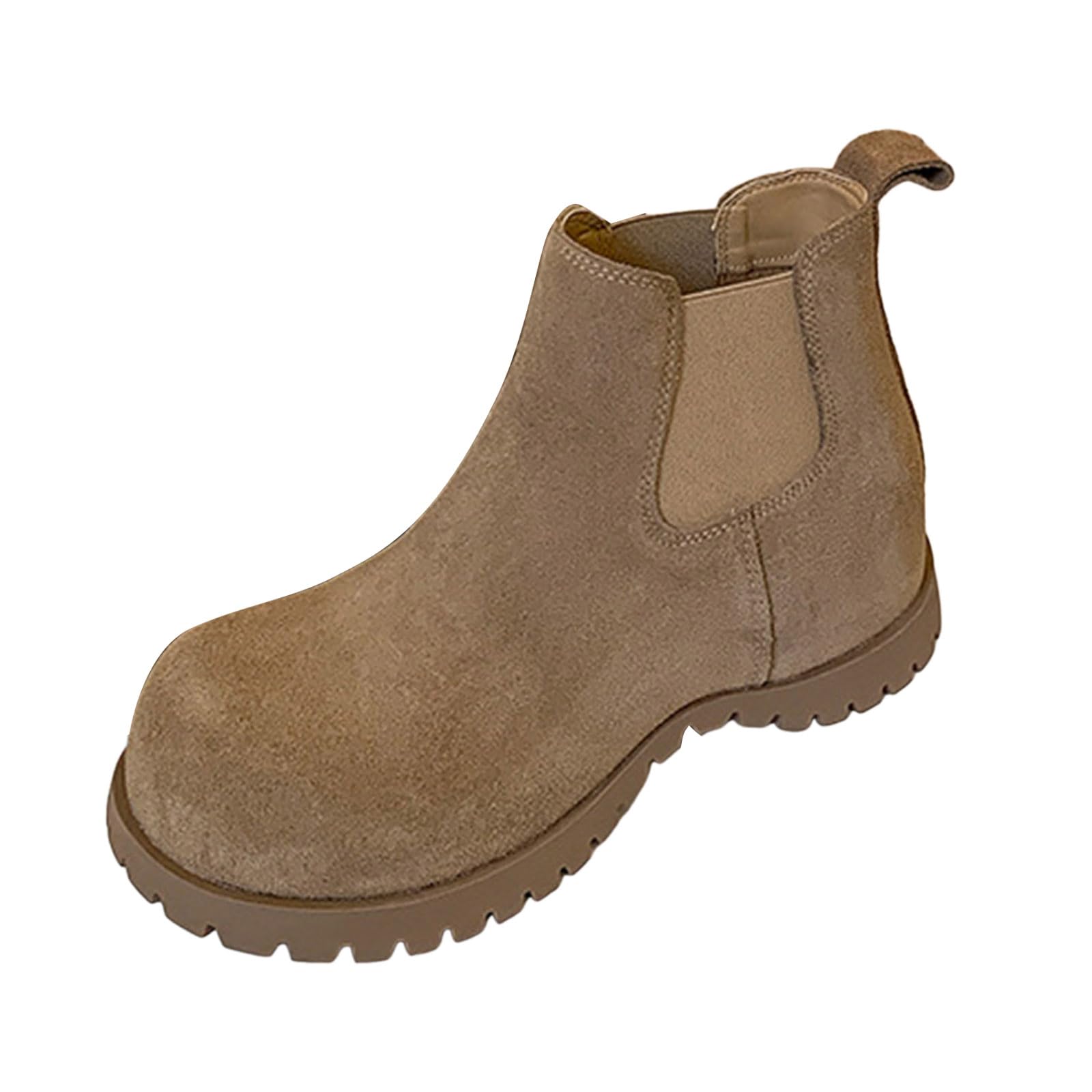 Womens Retro Chelsea Boots Lug Sole Slip On Elastic Ankle Booties Casual Comfortable Suede Non Slip Walking Boot