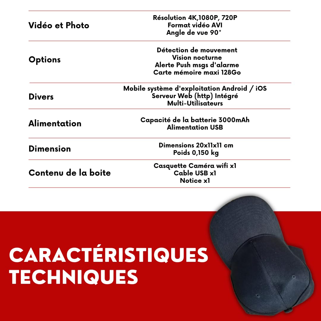 Générico Gorra con Cámara Espía 4K WiFi