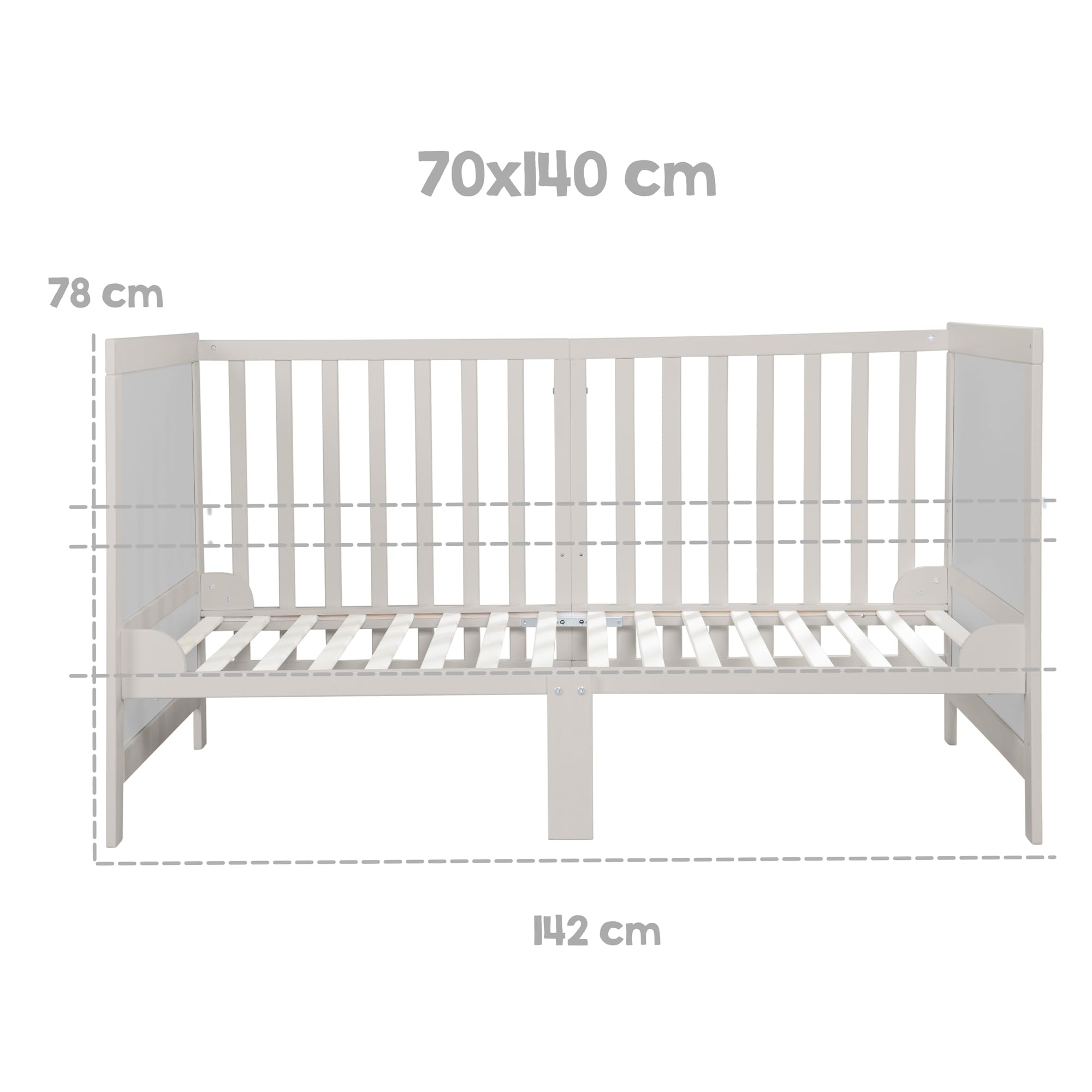 roba Lettino Trasformabile EASY SLEEP - 70 x 140 cm - Elementi Convertibili Inclusi - Montaggio Rapido - Resistente e Moderno - 3 Altezze - Legno Laccato Grigio Chiaro