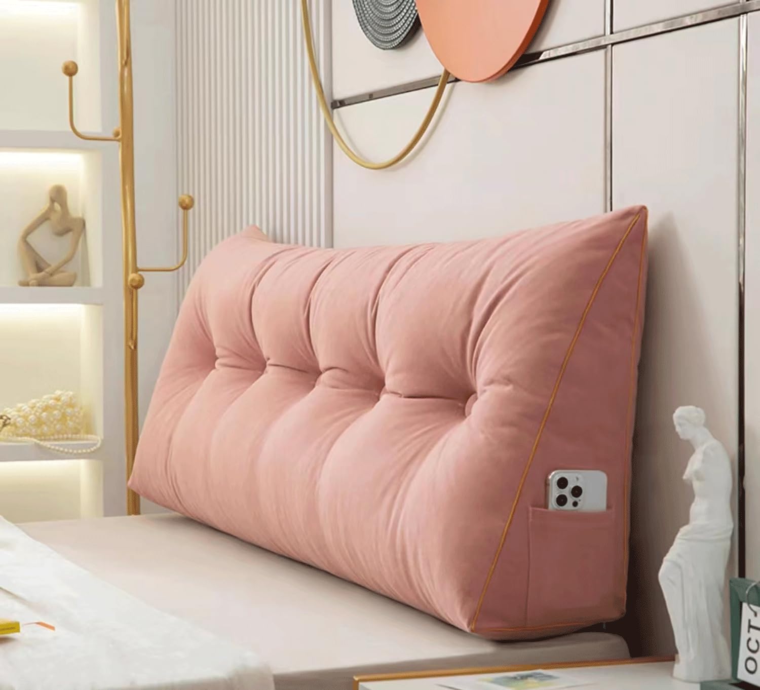 Grand traversin tête de lit rose 100x50x20 cm avec dossier compensé amovible