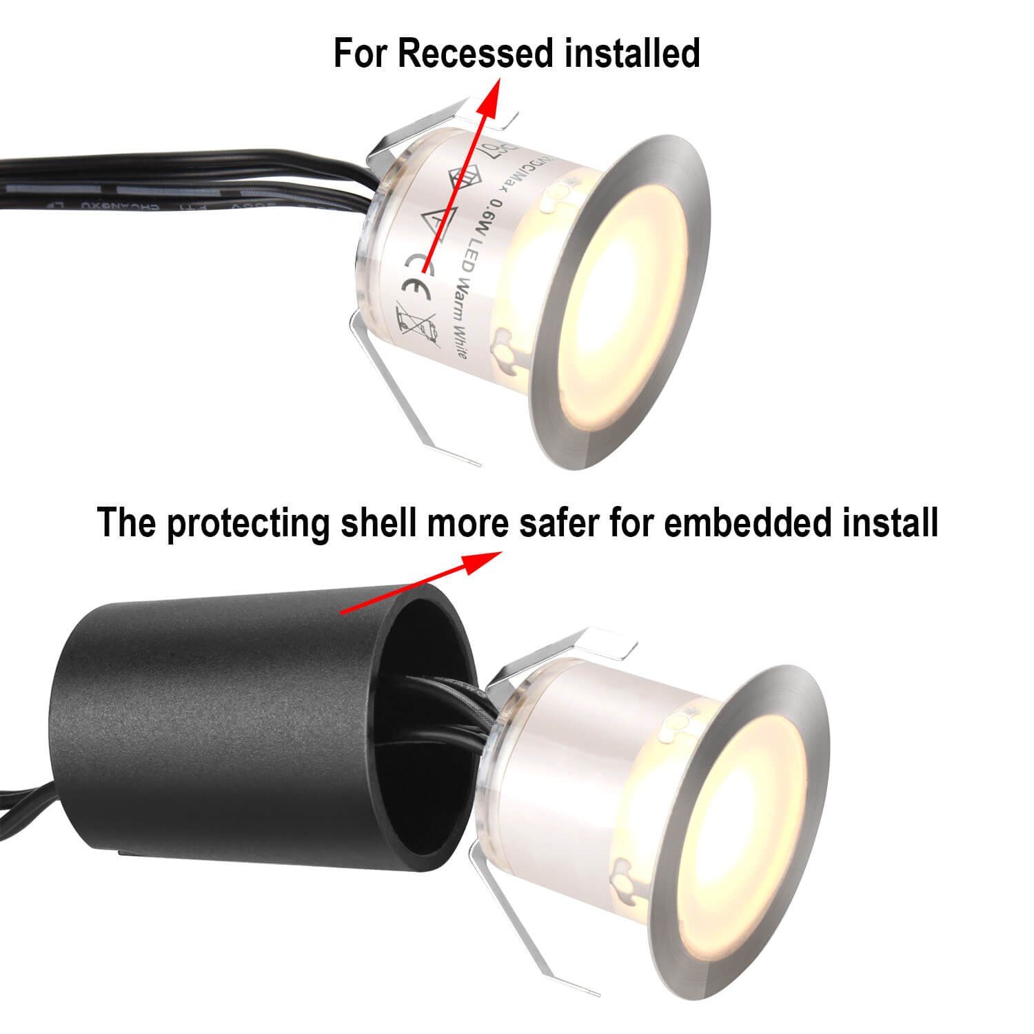 SMY 16er Set 12V Terrassen Einbaustrahler Warmweiß, 0,6W Ø32mm LED Bodeneinbaustrahler IP67 Wasserdicht für Innen Aussen Küche Garten Holzbrücke Holzdeck Gehweg 2800K(Mit EU-Stecker)