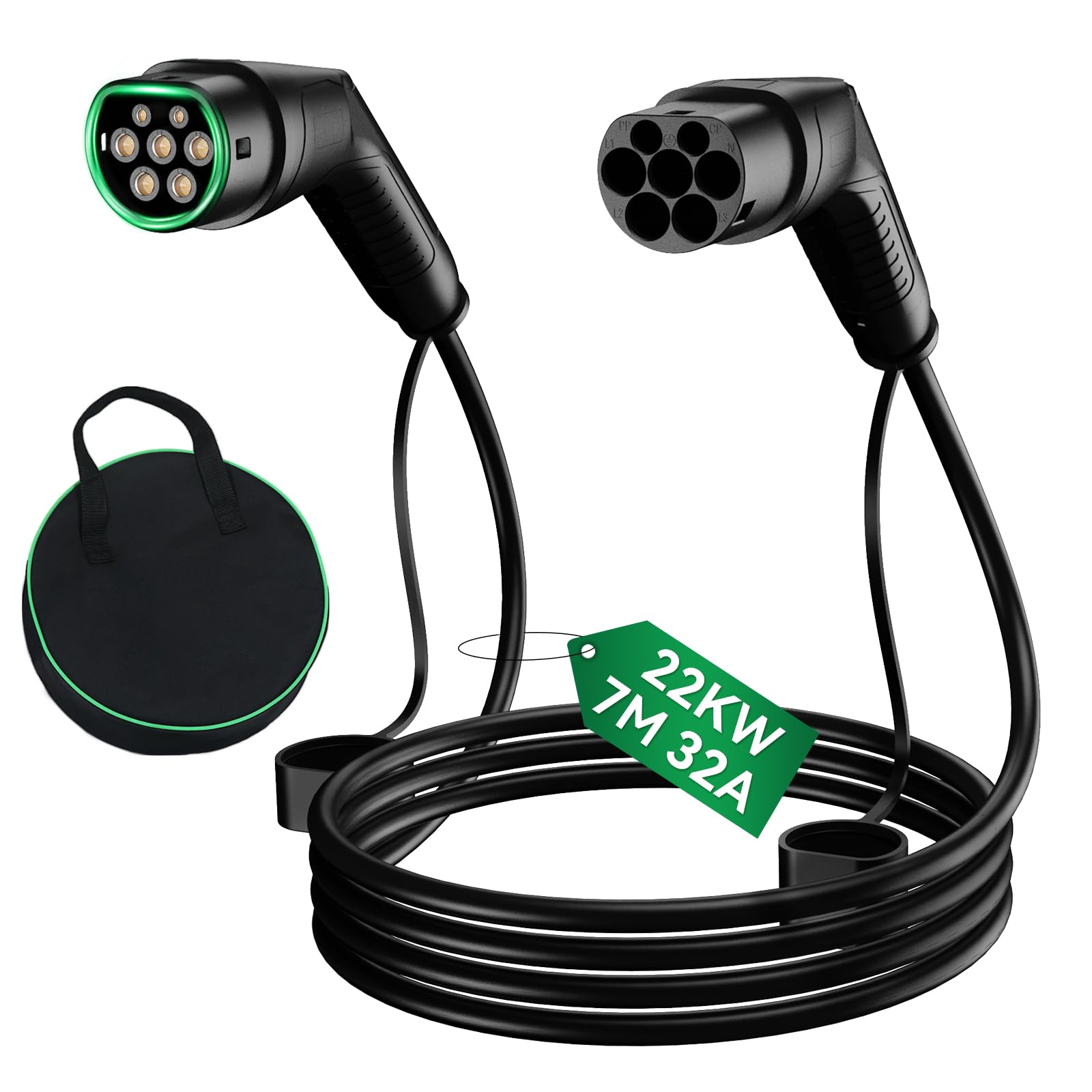 ELECWISH Type 2 Charging Cable, 22KW /32A /3 Phase /7 Meter, Plug-In Fast Ev Charging Cable, Type 2 To Type 2 Car Charging Cable for Electric Vehicles