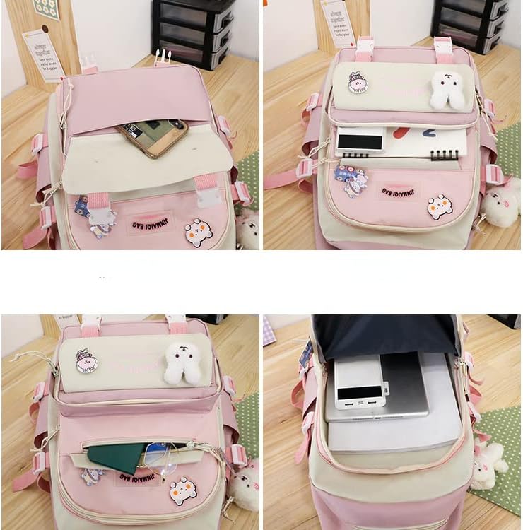Miniatura 6 de Mochila Kawaii de 5 piezas con accesorios estéticos para portátil, bolsa Ita para artículos de papelería de regreso a clases, Púrpura, Moderno