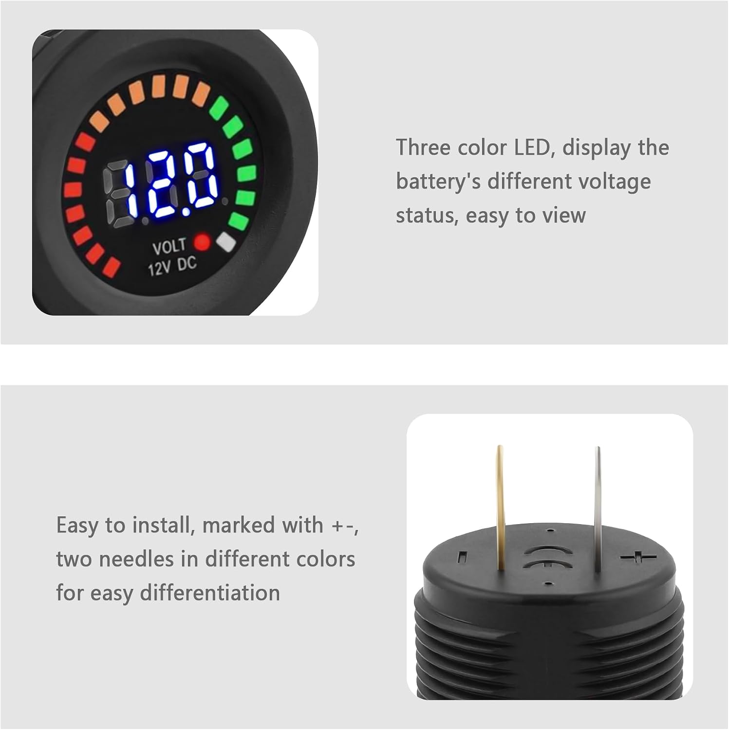 Battery Voltage Meter,Waterproof DC 12V LED Digital Voltmeter Battery Monitor,Universal Round Battery Tester 12V Automotive Accessories for Most Car Motorcycle Marine Boat