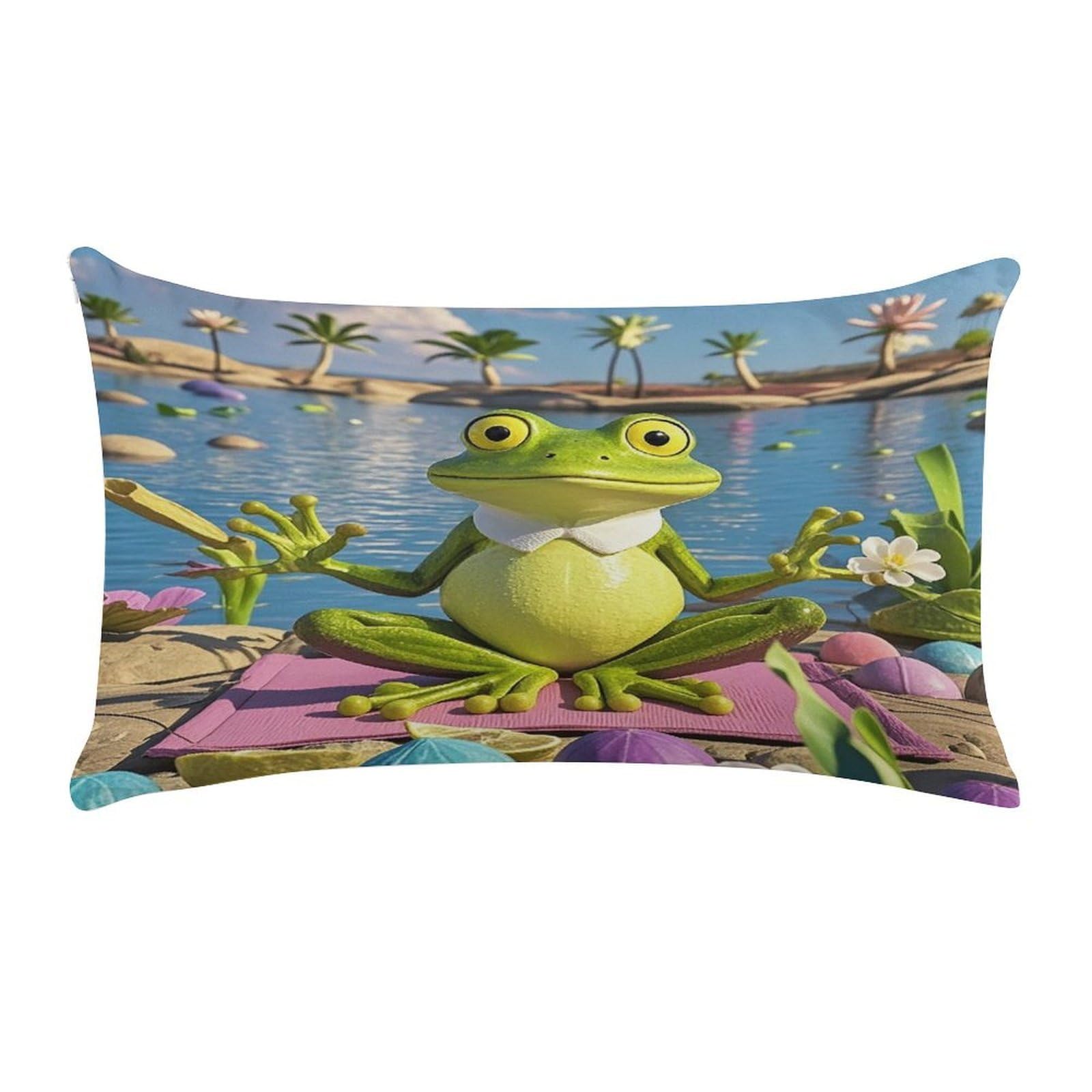 VstaDank Funny Yoga Frog Pillow Cover Pillowcase for All Seasons Short Plush Body Pillow Case Soft Cozy Fuzzy Lumbar Long Pillow Cover for Bed Sofa Bench 20 X 12 Inches