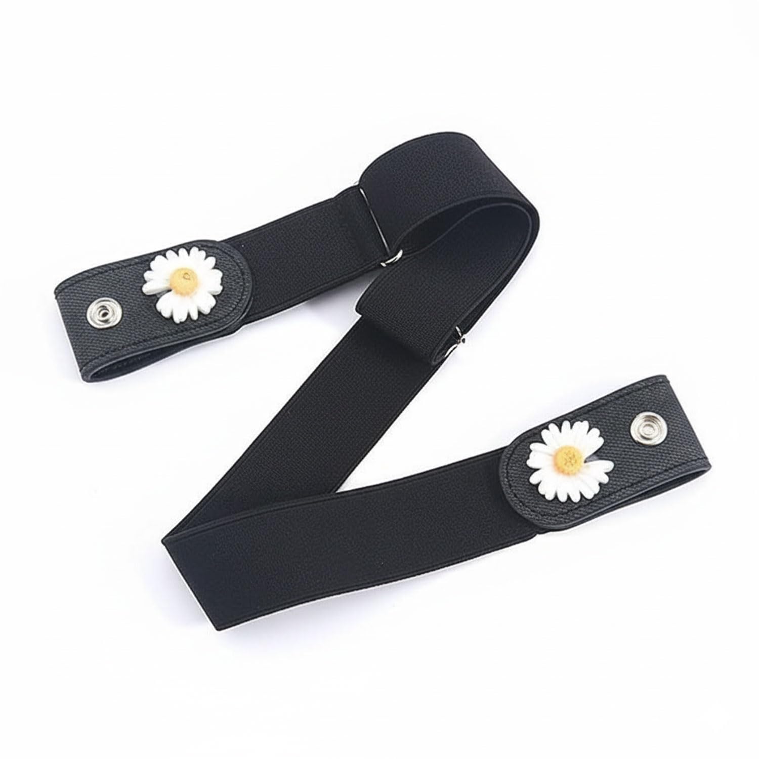 Jeans Belt Elastic Women's Punch-Free Decoration Flower Buckle Style Lazy Belt,Black