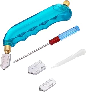 CESFONJER Professional Heavy Duty Pistol Grip Oil Feed Glass Cutter with Extra Replaceable Head and Oil Reservoir- 2mm-6mm / 6mm-12mm / 12mm-20mm