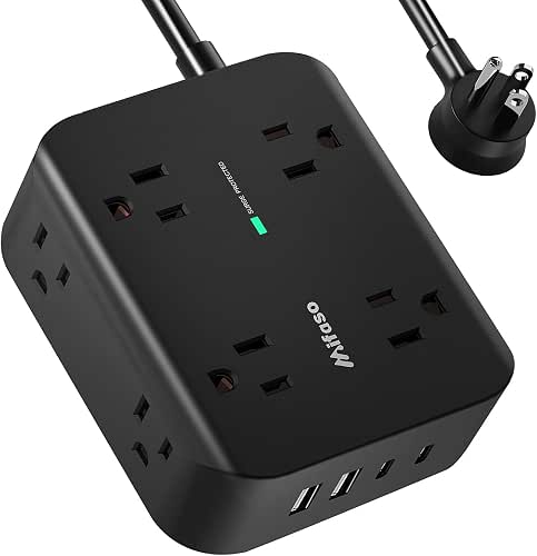 Power Strip Surge Protector, Flat Plug, Wall Mount | 8