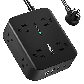 Power Strip Surge Protector - Flat Plug, Wall Mount, 8 Wide Outlets with 4 USB Ports (1 USB C), 5FT Heavy Duty Extension Cord with Multiple Outlets, Charging Station Overload Protection for Home Dorm