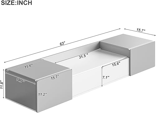 Miniatura 2 de Voohek Lujoso soporte de perfil bajo con 2 puertas de vidrio estriado, centro de entretenimiento con 4 cajones, mesa consola multimedia para