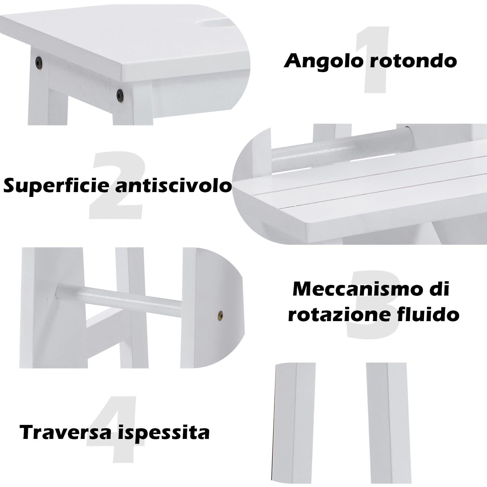 COSTWAY Scaletta Pieghevole, 3 in 1 Scaletta e Sgabello in Legno di Gomma Multifunzione, 3 Gradini, Reversibili Impugnatura, Capacità di Carico 310 kg, Ideale per Studio, Soggiorno (Bianco)