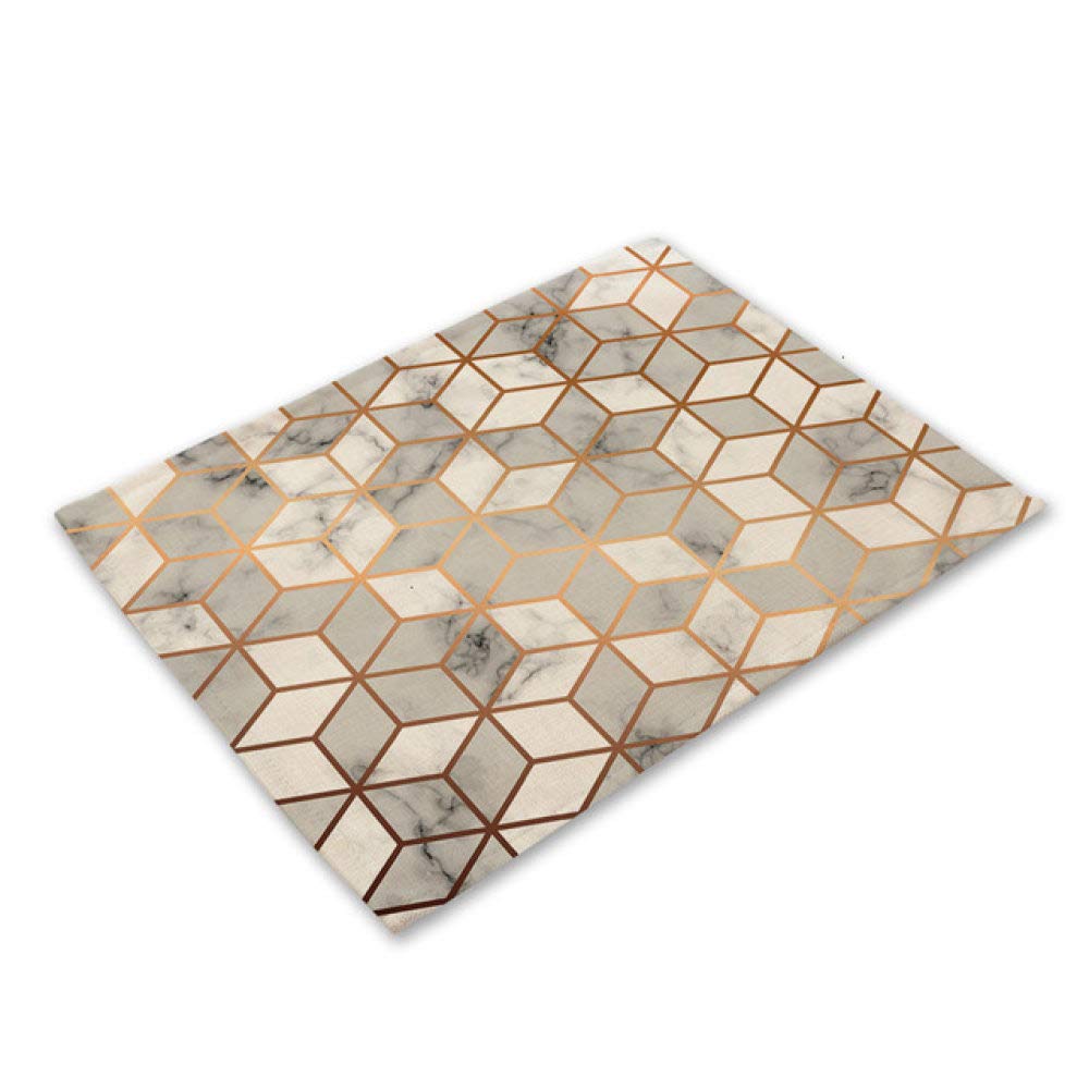 Lonfenner Table Mat,Cotton Linen Placemat Printed Placemat Table Mat Coaster Non-Slip Anti-Slip Washable Hotel Restaurant Kitchen Placemat White Square Pattern（6pcs）
