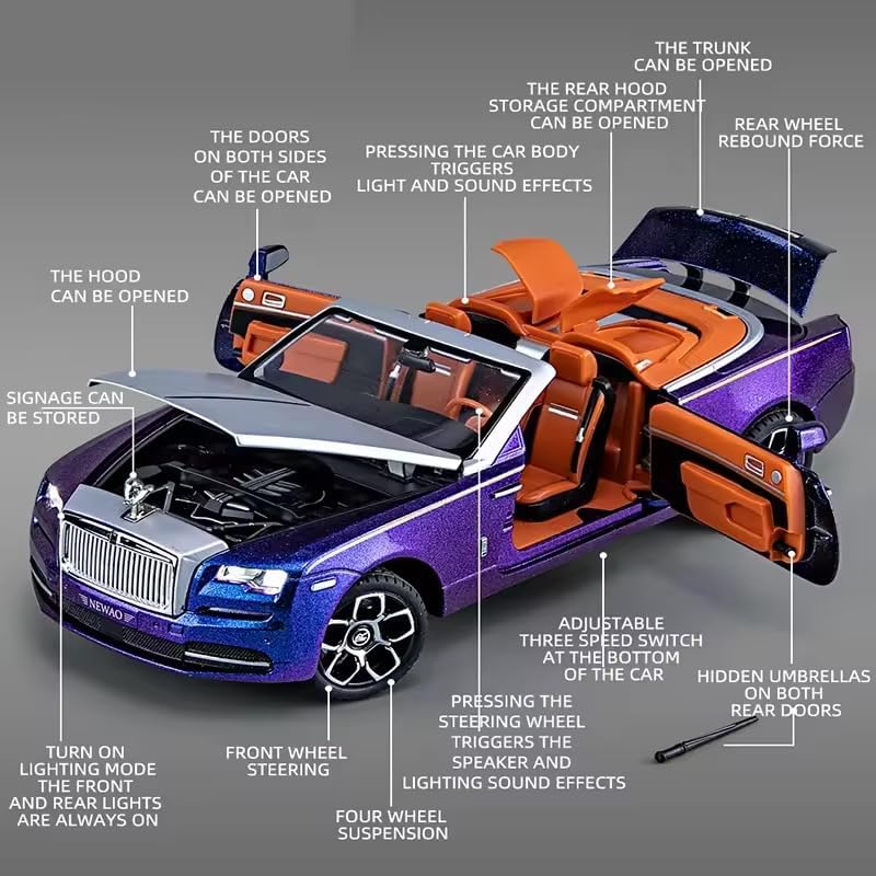 Image of LONGMIRE Metal Pull Back Diecast Car Pull Back Model with Sound Light Boys Gifts Toys for Kids Pack of 1, Multicolor (1:24 RR Dawn)