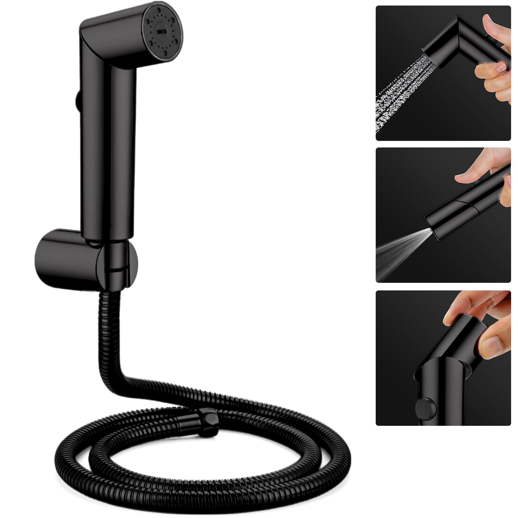 Spazio Toilet Spring Health Faucet Set Jet Spray/Hand Shower (Pack of 1) Black Hose Pipe Full Set Black Chrome-image-14