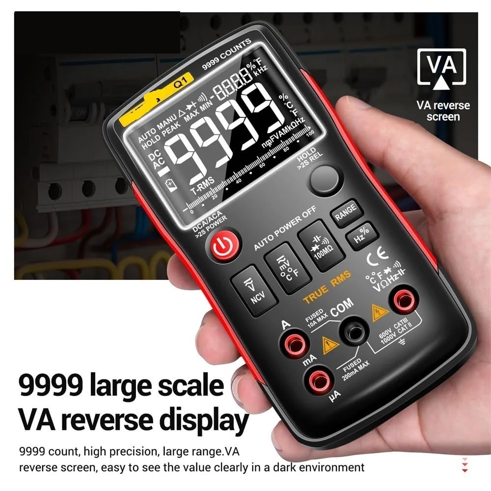 Q1 Multimetro Digitale 9999 Tester Analogico Vero RMS Professionale Multimetro FAI DA TE Condensatore Transistor NCV Tester Lcr Meter(Q1 Orange Pro)