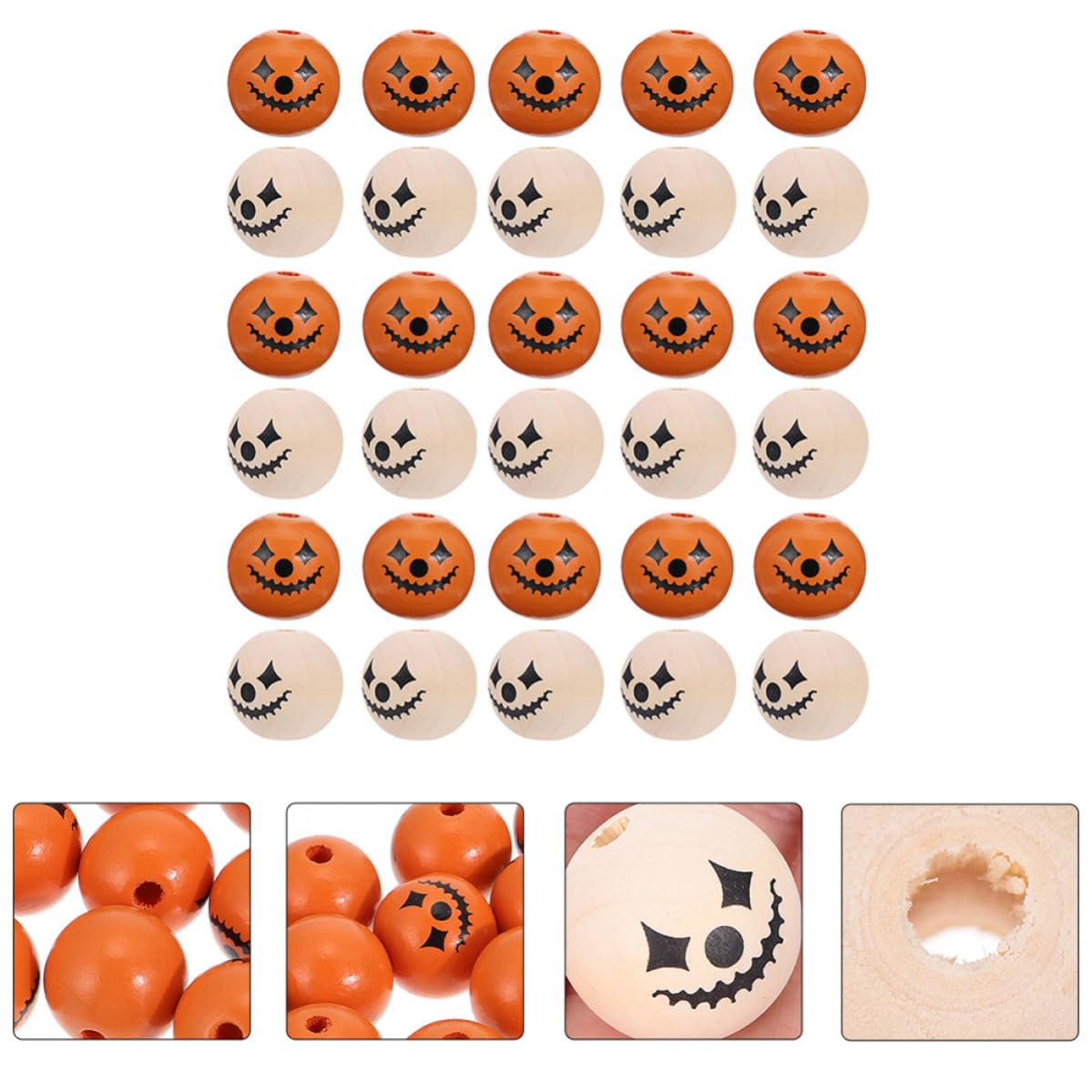 300 Piezas Cuentas Redondas de Madera de Halloween para