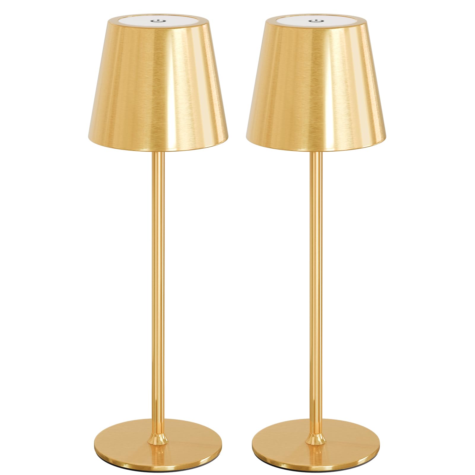 uuffoo 2 pack cordless table lamp rechargeable 5000mah battery operated lights touch control led portable desk lamps 3 color dimming for outdoor coffee bedroom kitchen (gold)